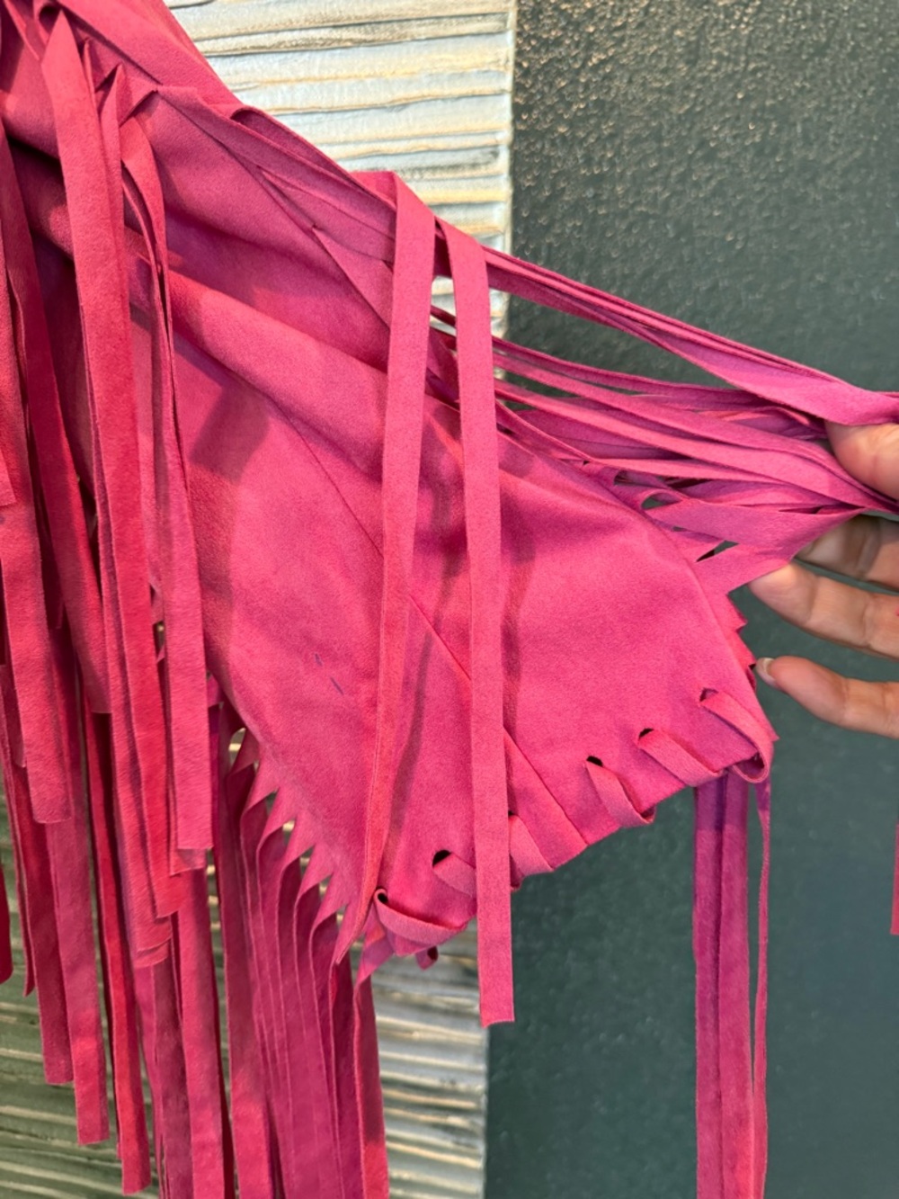 Magenta Suede Fringe Jacket with Snap Front - Picture 5 of 5